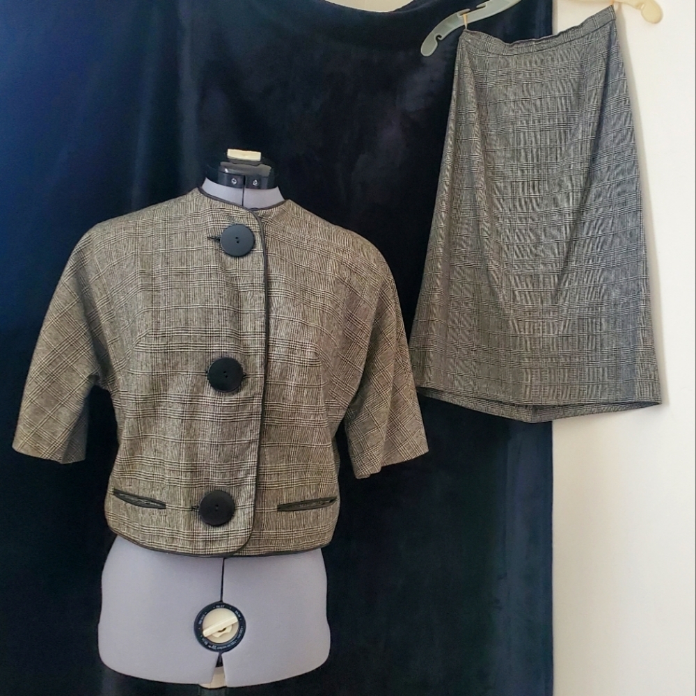 Vintage tweed wool blouse jacket and skirt set